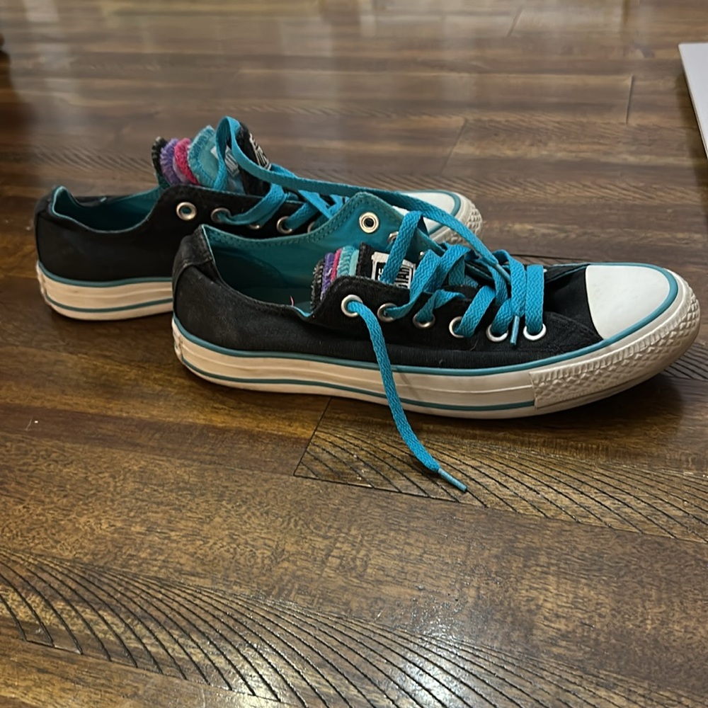 Converse Black and Blue Canvas Sneakers with Rubber Toe Cap - Picture 4 of 5